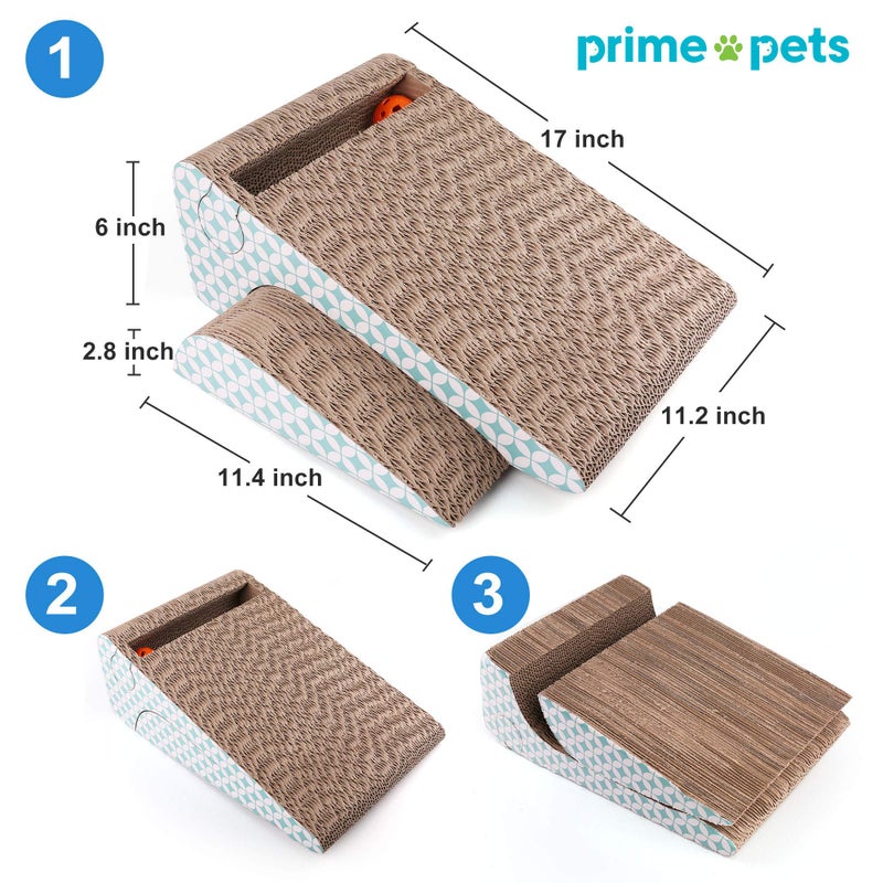 PrimePets Cat Scratcher Cardboard with Catnip, Removable Cat Scratching Pad with Ball, 2-in-1 Corrugated Cat Scratch Lounge Sofa Refill - Image 3